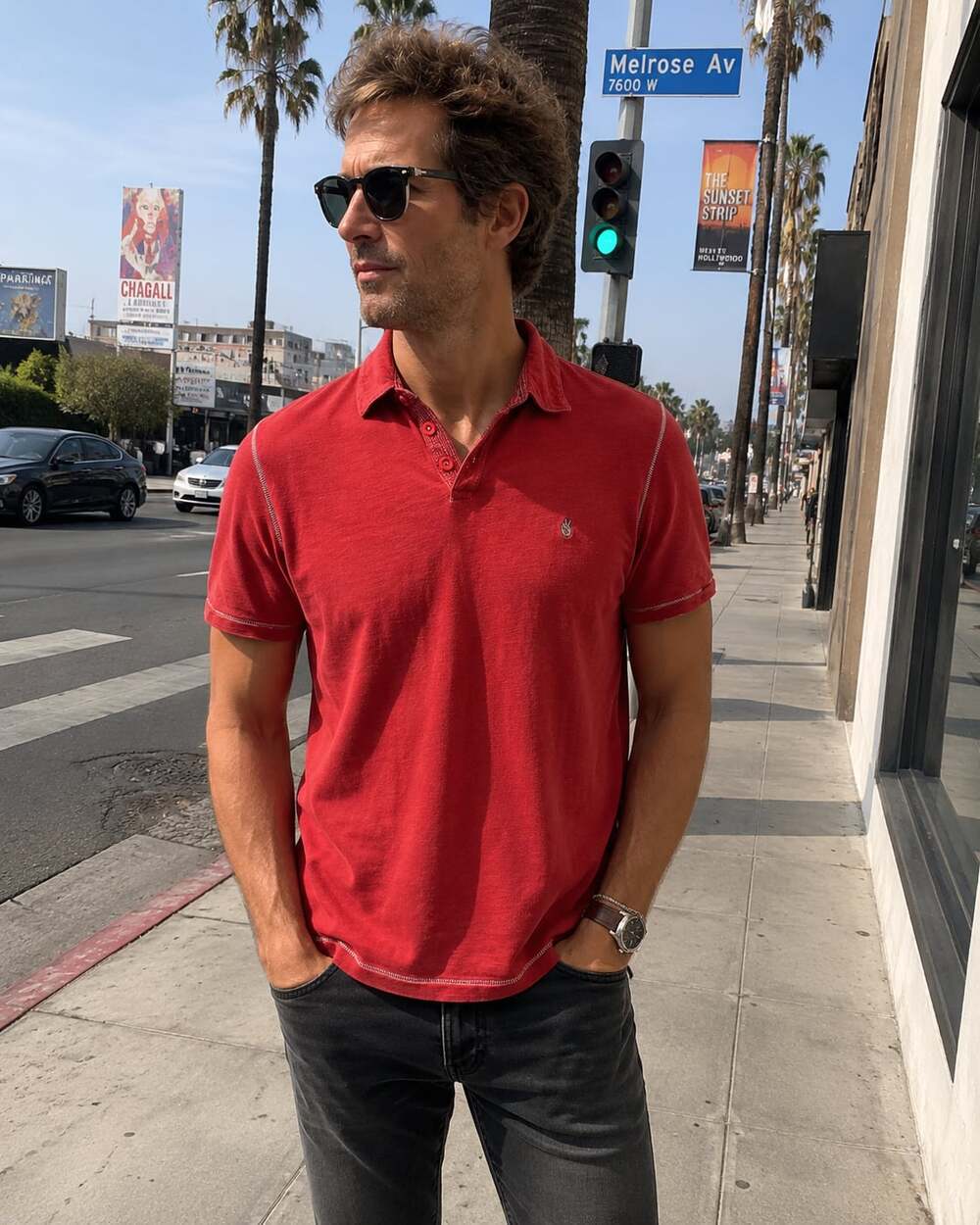 John Varvatos USA Mens Large Red Distressed Polo Shirt Short Sleeve